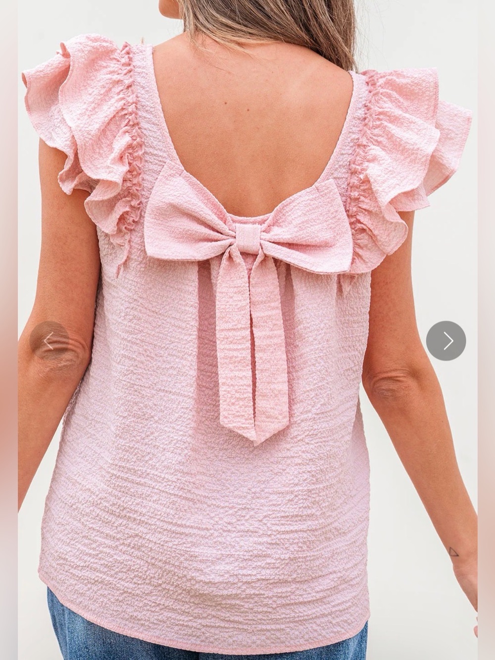 🥳Textured Ruffle Sleeve Bow Back Detail Top Size XL EUC - Picture 3 of 13